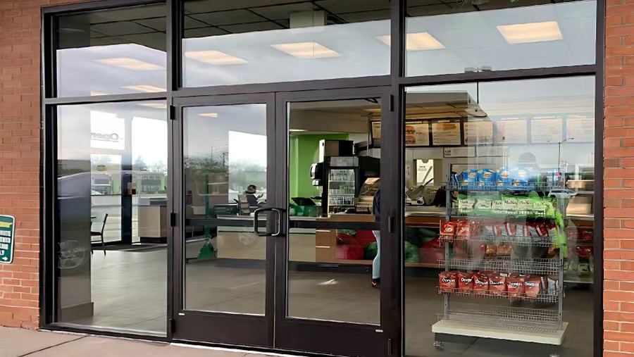 Heavy-duty aluminum storefront door for shops