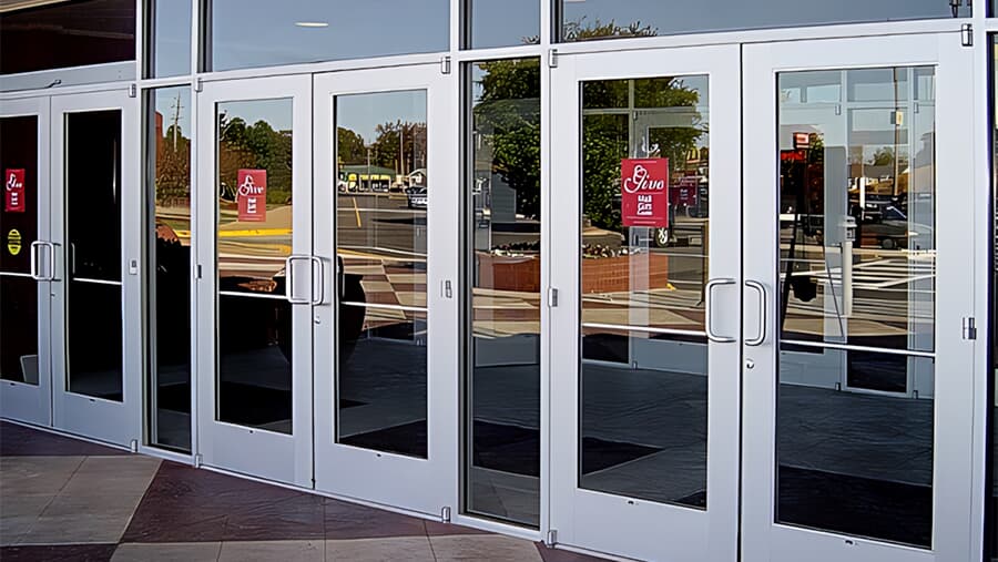 Glass and aluminum commercial entry door
