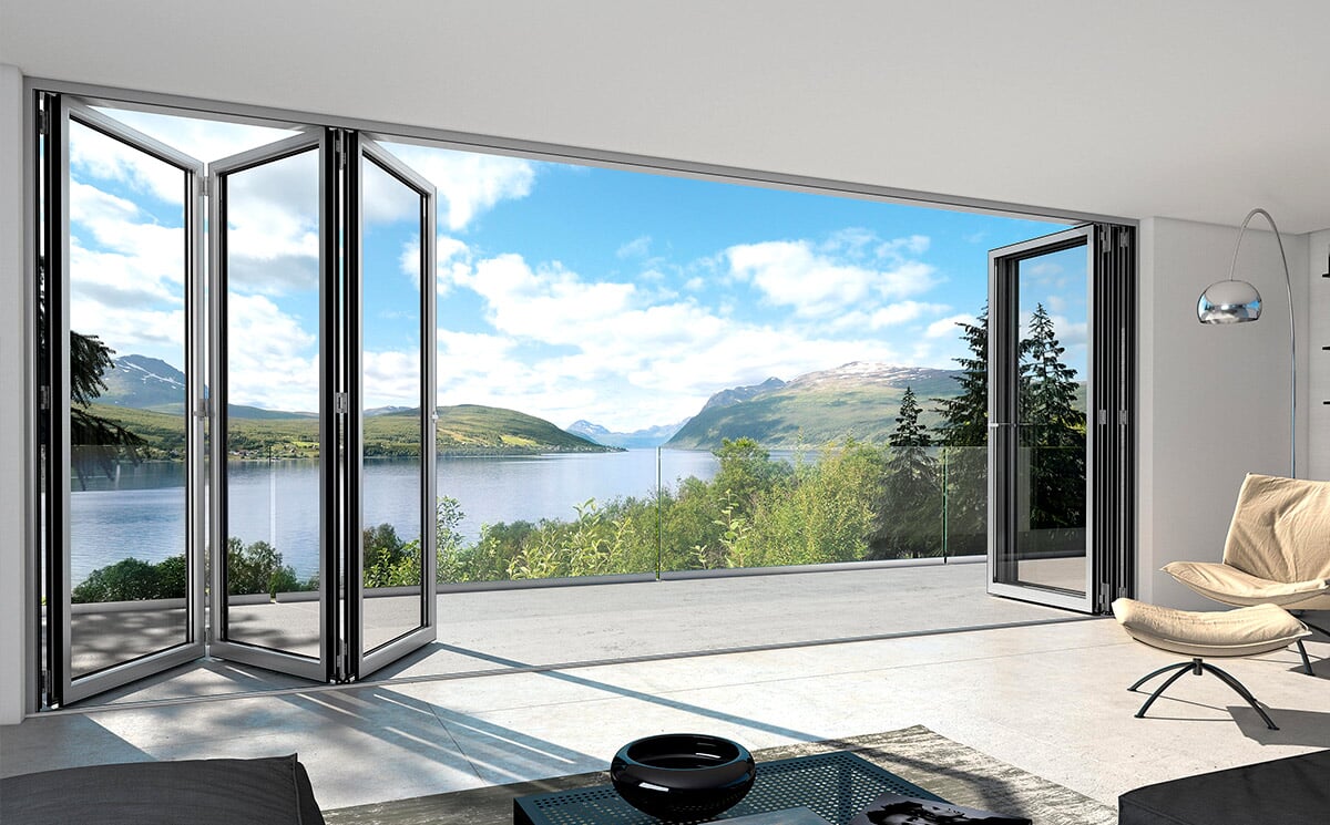 Closed Multi Leaf Folding Door System Acting as Soundproof Transparent Partition Closed Multi Leaf Folding Door System Acting as Soundproof Transparent Partition