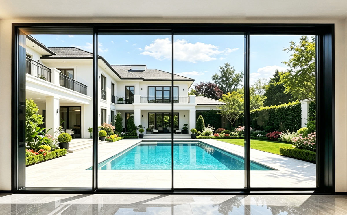 20mm sightline ultra slim sliding door system for villa backyard with swimming pool 20mm sightline ultra slim sliding door system for villa backyard with swimming pool